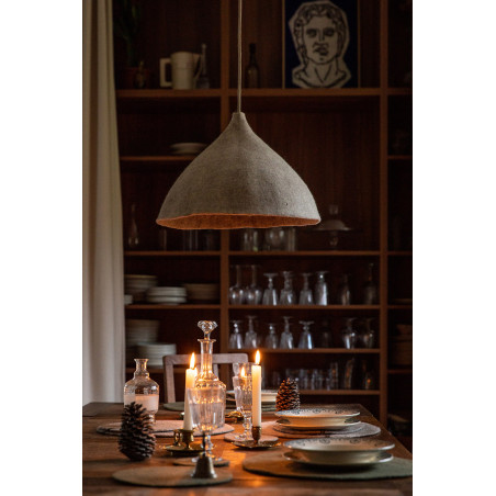 Large perforated felt shade: a pendant light for the dining room