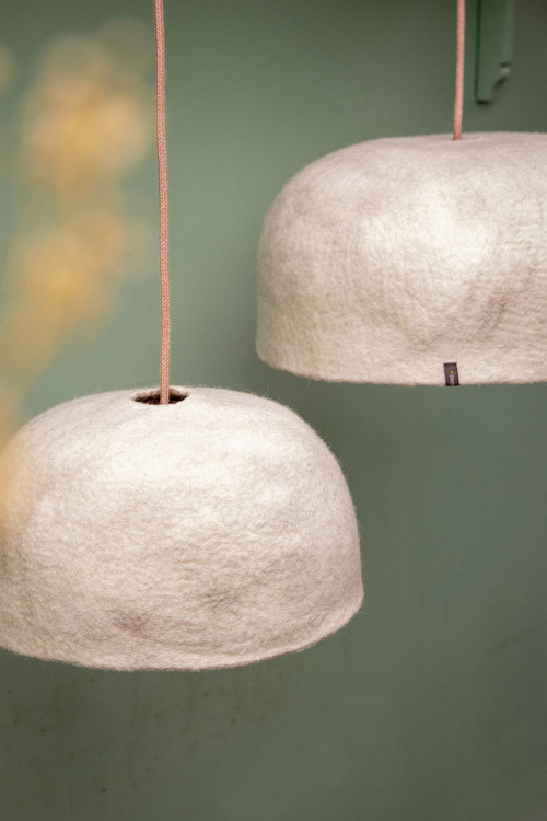 An electric cable in old pink linen and cotton for a softly coloured hanging lamp