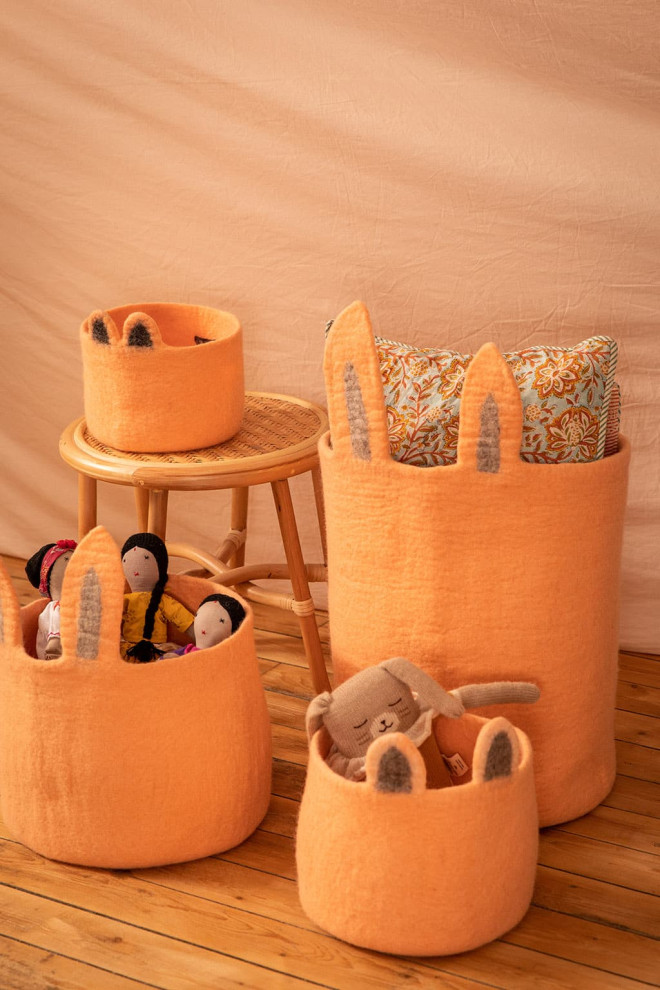 felt basket with fox ears to decorate a child's room