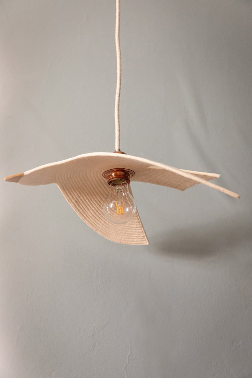 Bird hanging lamp in ecru quilted wool felt