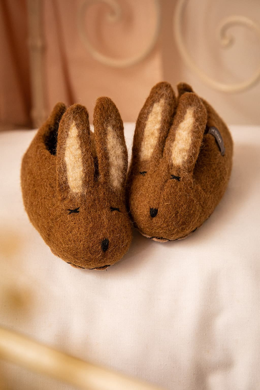 Bunny slippers felt and leather slippers for kids