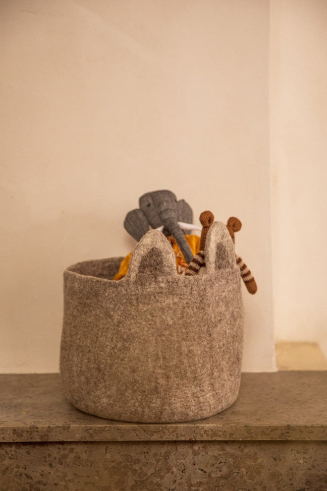 felt basket with fox ears to decorate a child's room