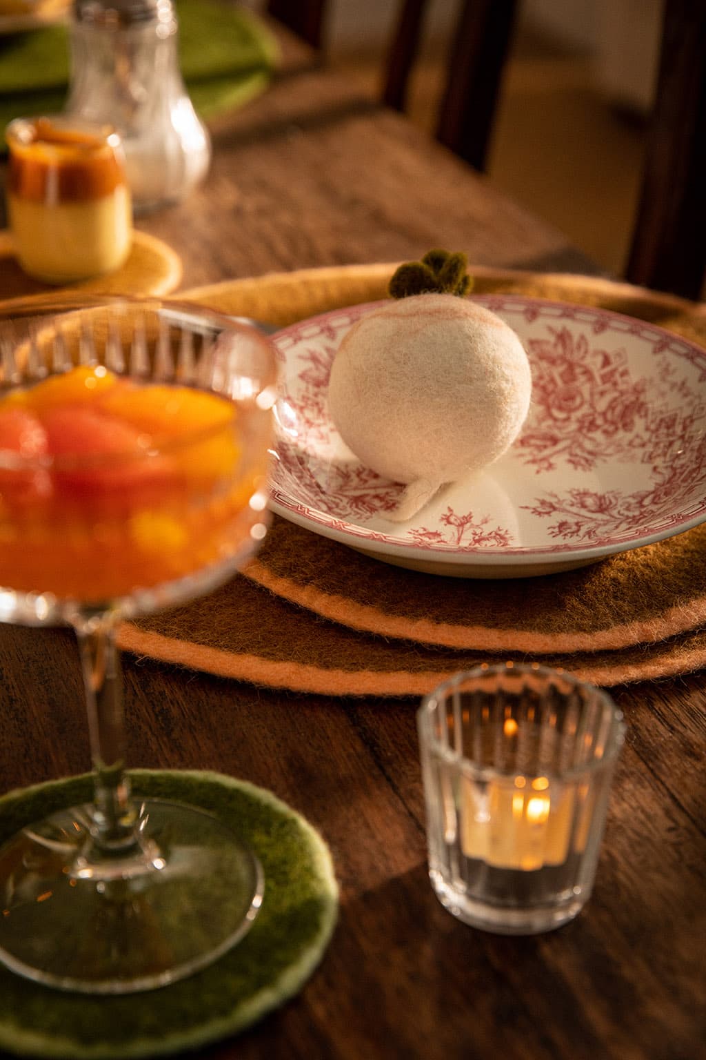 Sets de table rond bicolore en laine feutrée