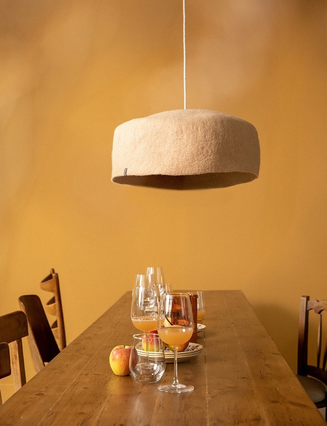 Light pink wool felt lampshade for a dining room