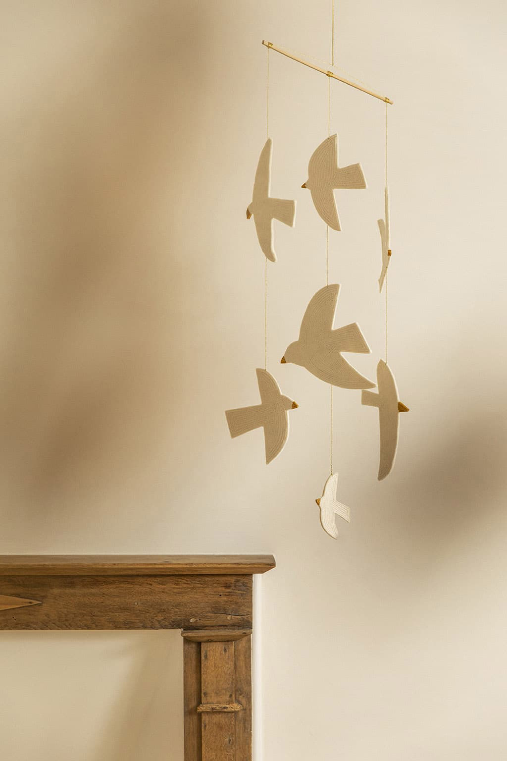 Felt and bamboo bird mobile for poetic decoration