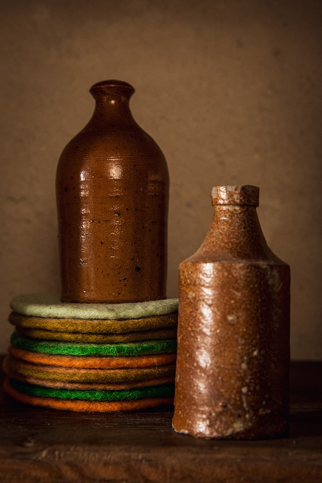 Round felted wool coasters