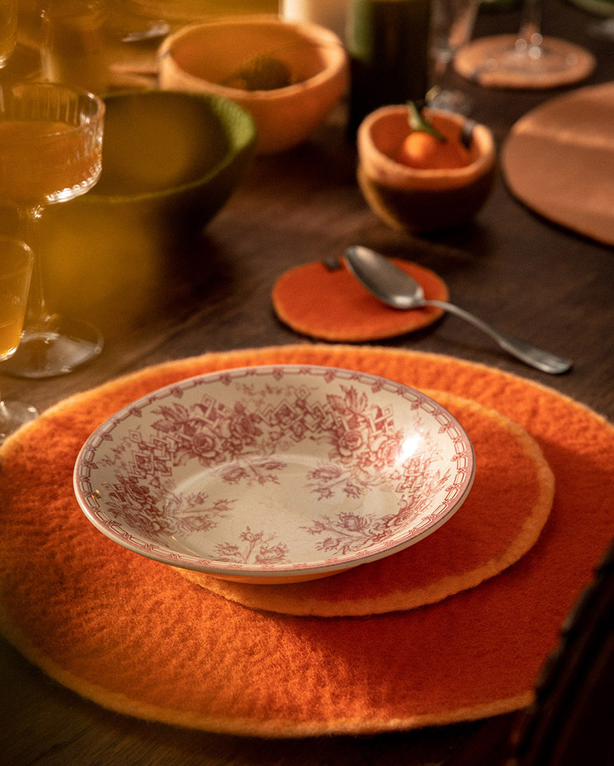 Set de table en laine feutrée orange